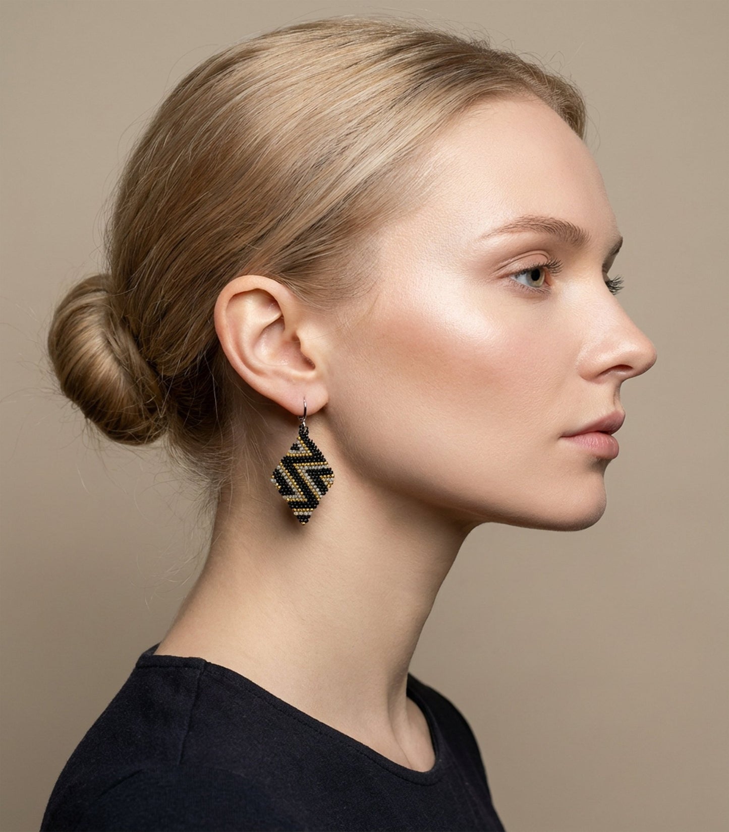 Golden Path Geometric Diamond Shaped Beaded Earrings