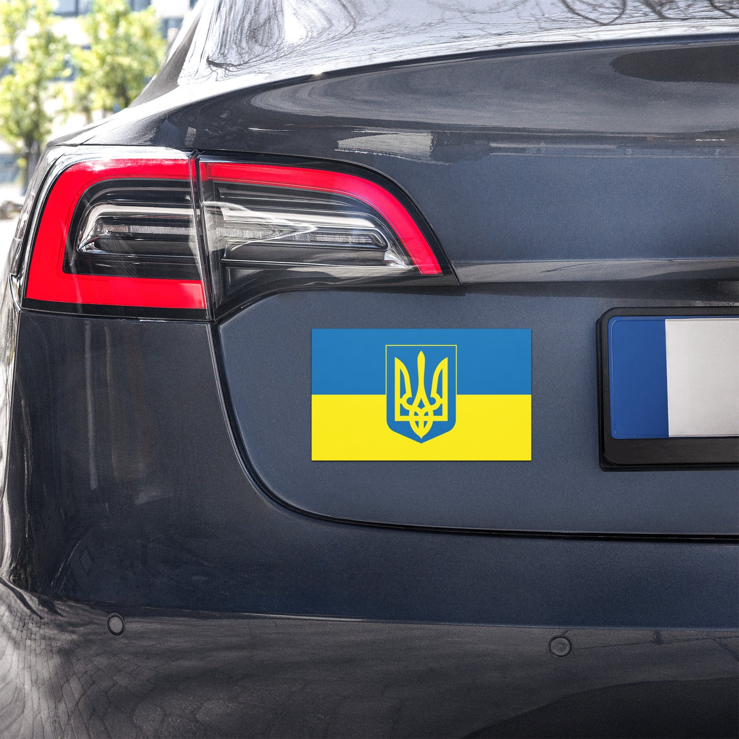 Ukrainian Flag Car Magnet with Tryzub (Coat of Arms)