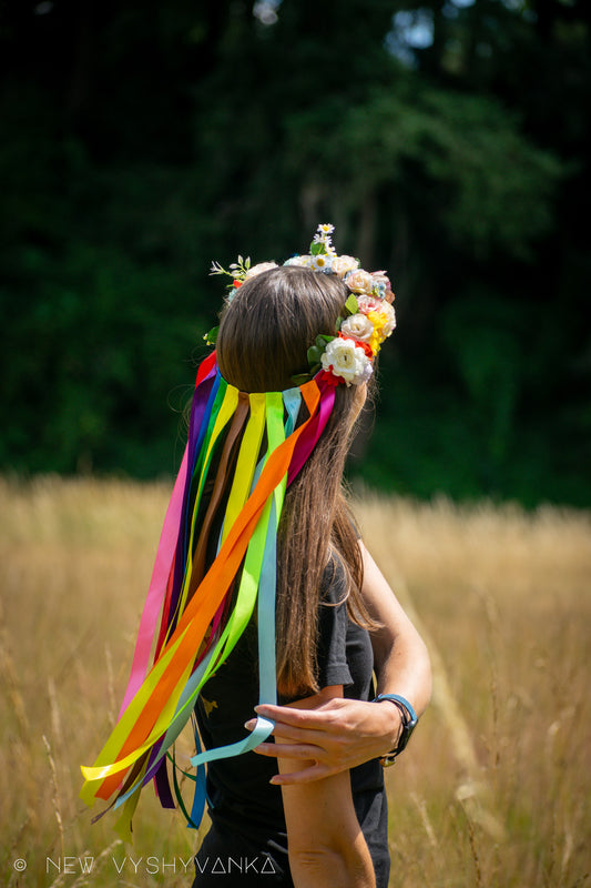 Traditional Flower Crown with Ribbons Ukrainian Vinok