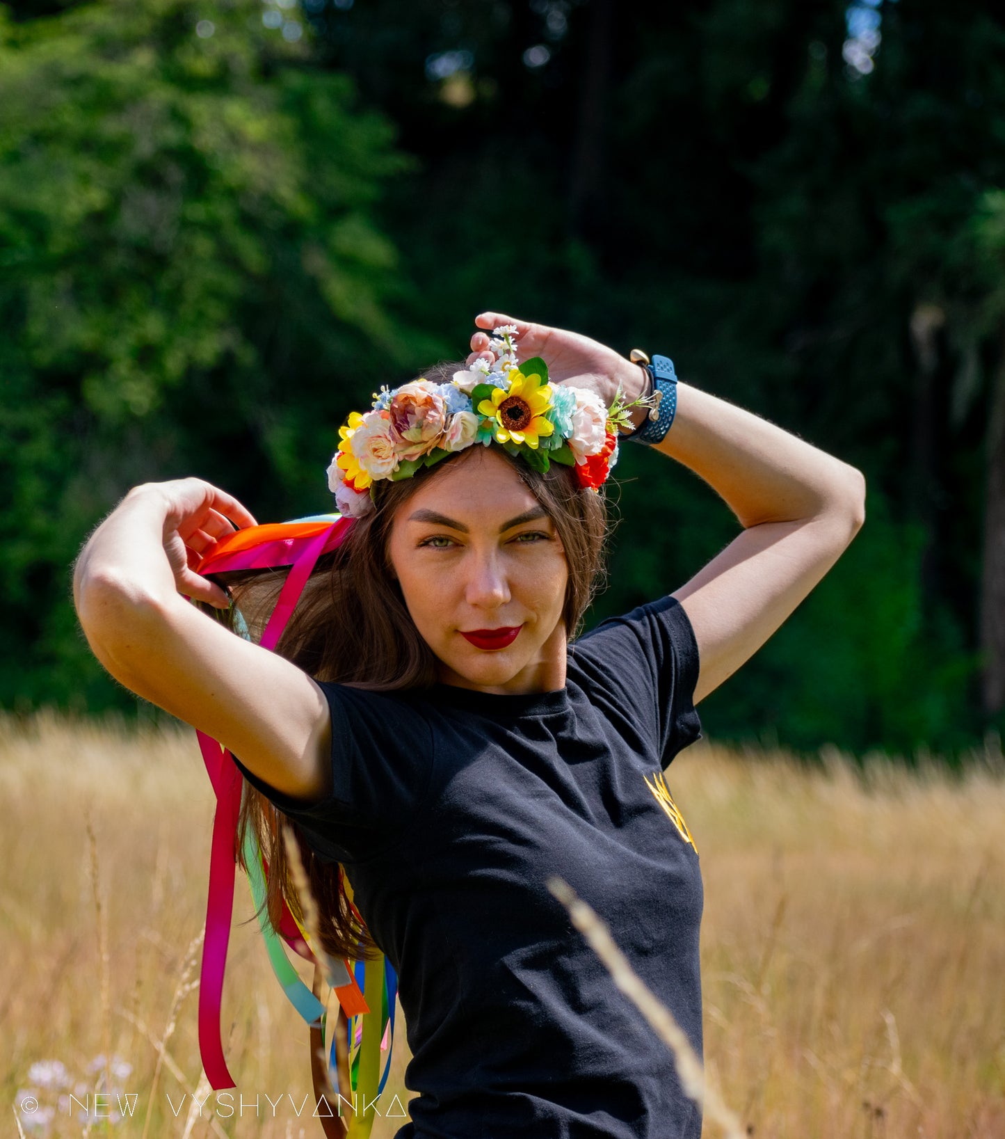 Traditional Flower Crown with Ribbons Ukrainian Vinok