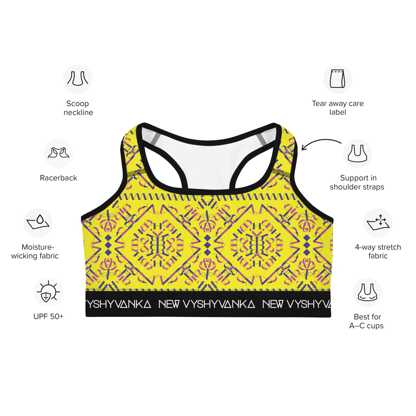 Vil'na Ukrayina (Free Ukraine) Black Band Sports bra