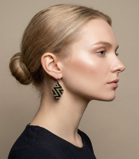 Golden Path Geometric Diamond Shaped Beaded Earrings