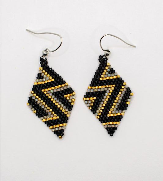 Golden Path Geometric Diamond Shaped Beaded Earrings