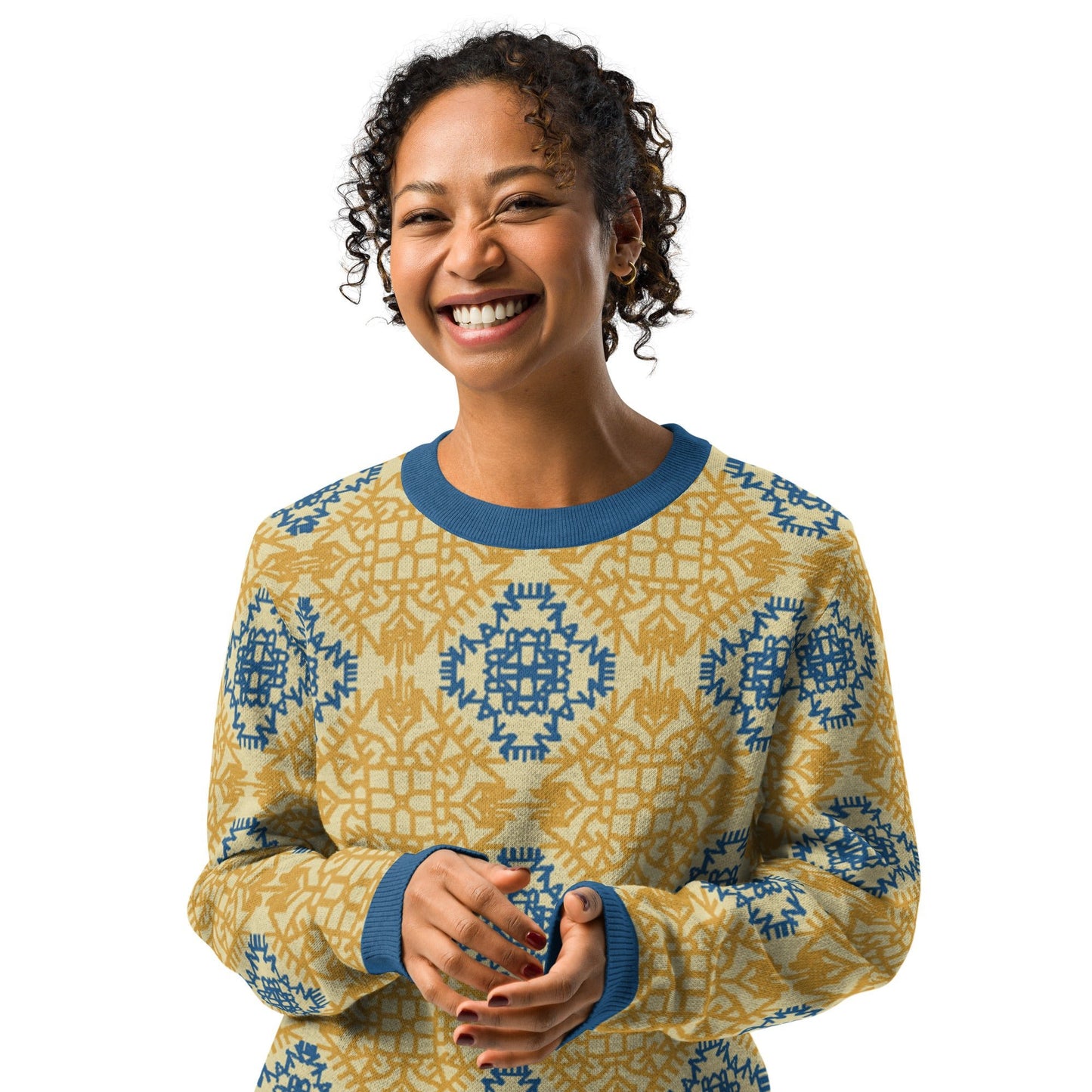 Ukraine Pattern Knitted crew neck sweater