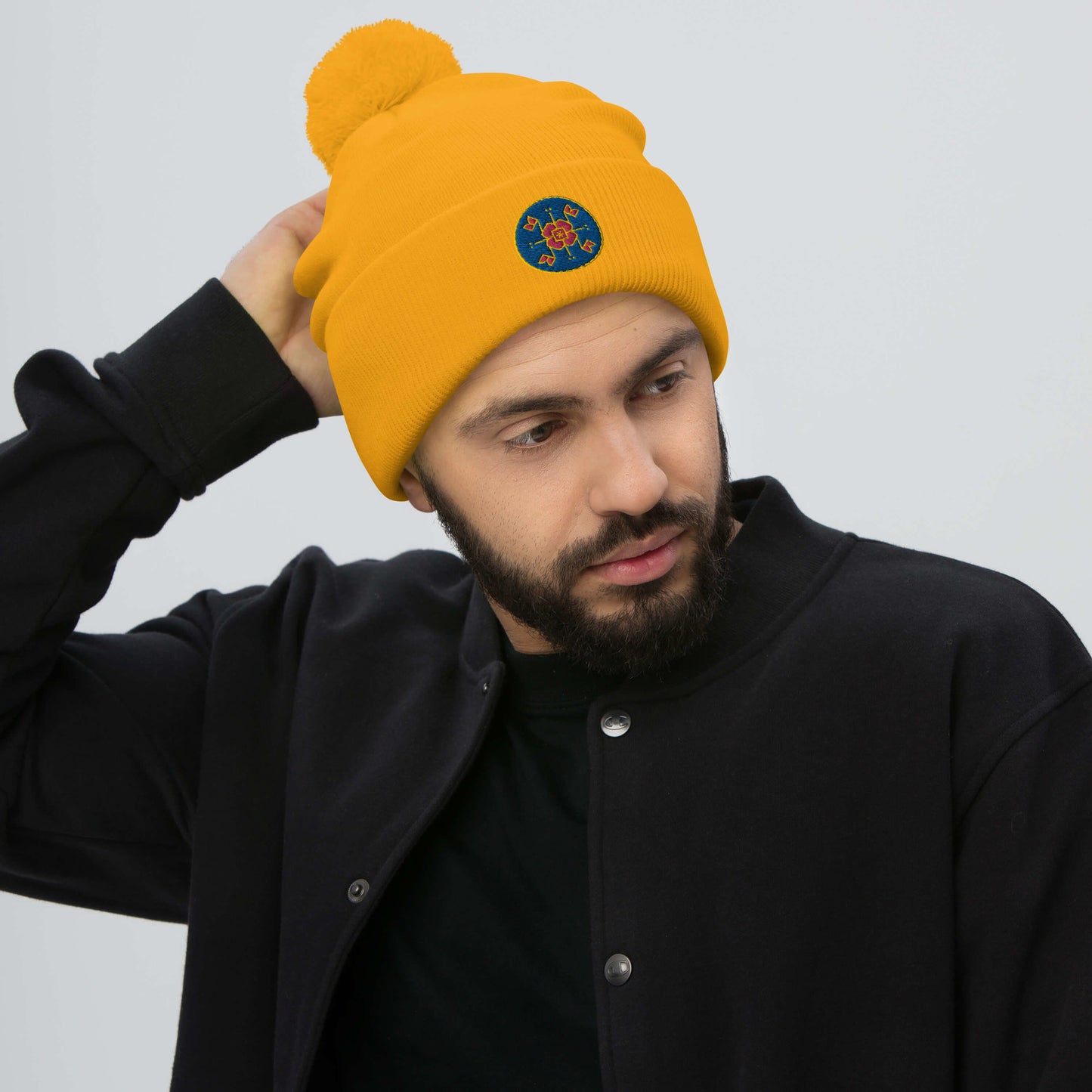 Kyiv Embroidered Pom-Pom Beanie