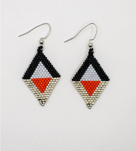 Modern Art Deco Inspired Beaded Diamond Shaped Earrings