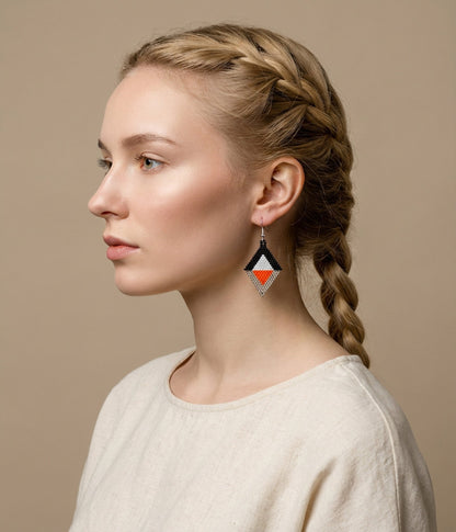 Modern Art Deco Inspired Beaded Diamond Shaped Earrings