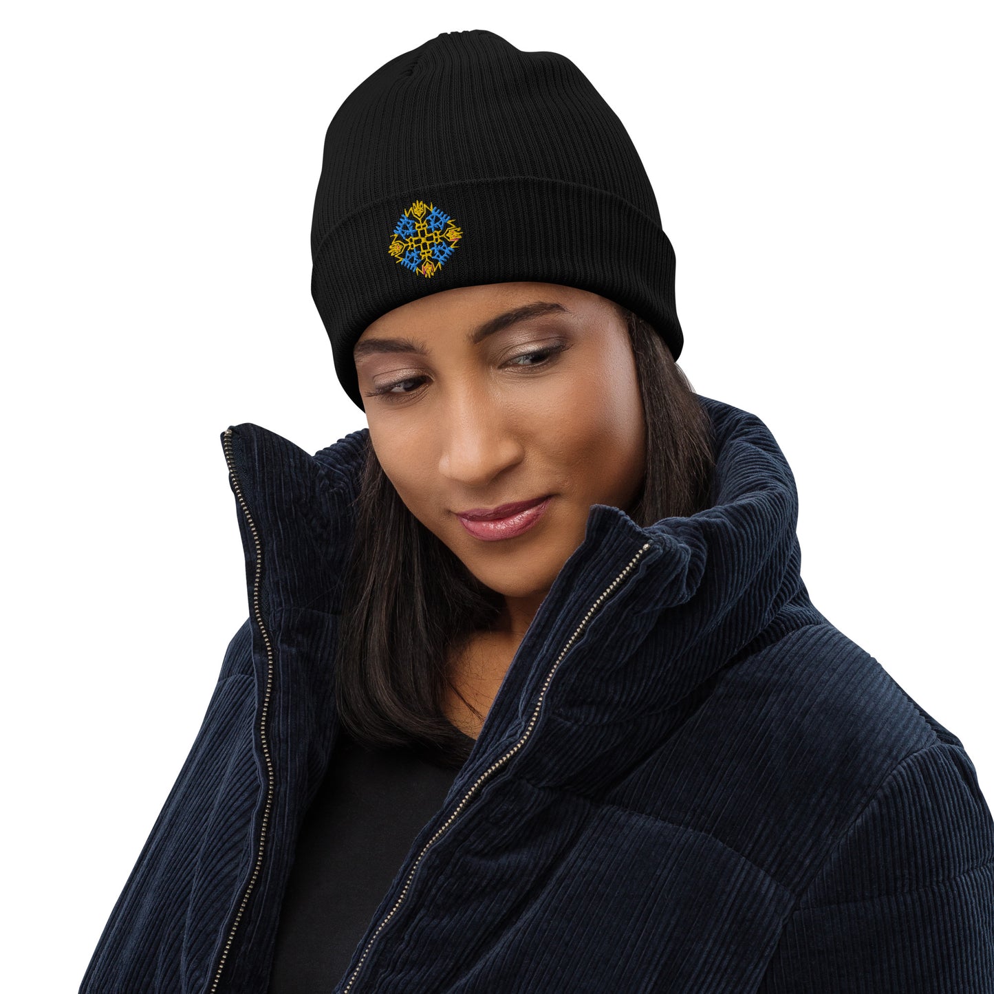 Ukraine Embroidered Organic ribbed beanie