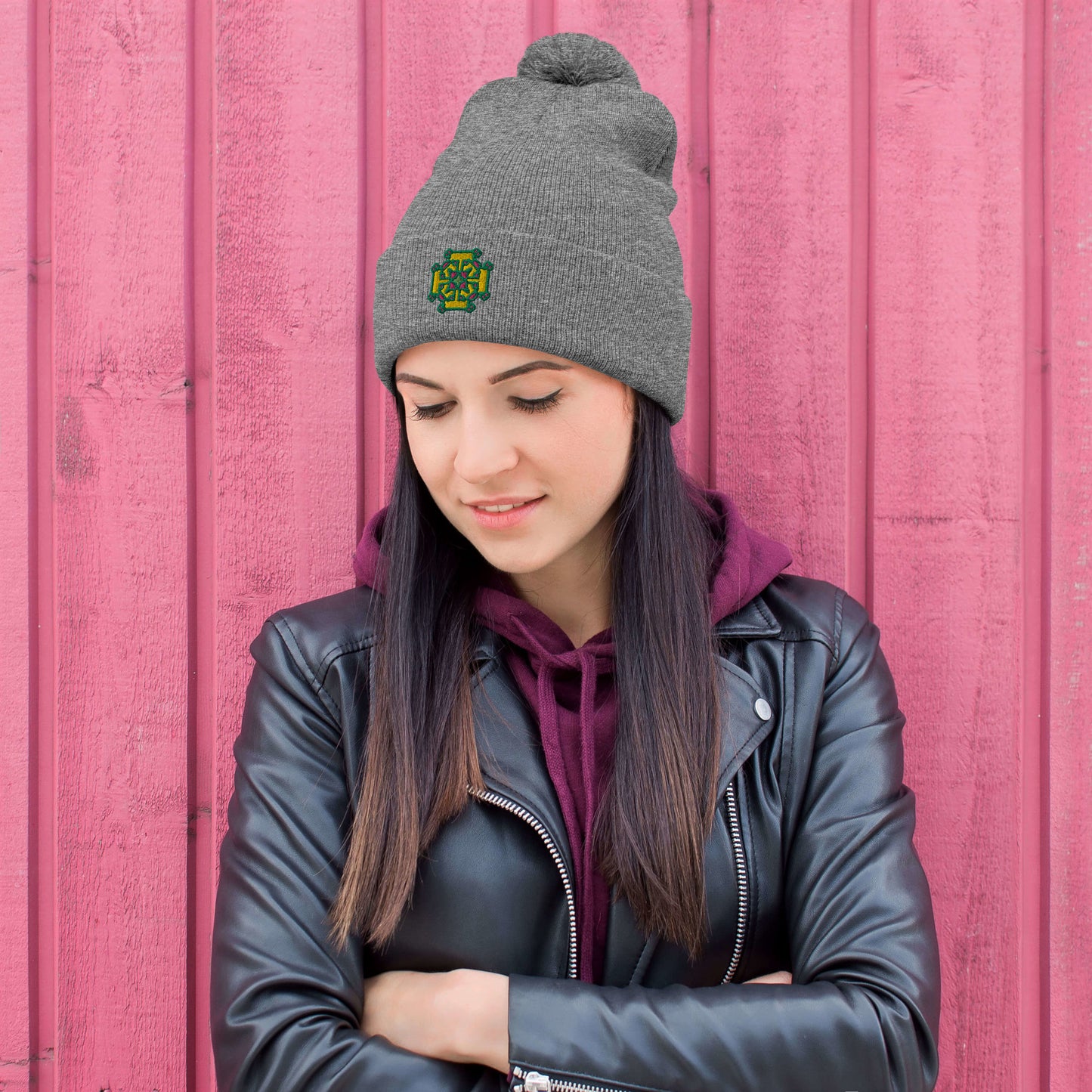 Kharkiv Embroidered Pom-Pom Beanie