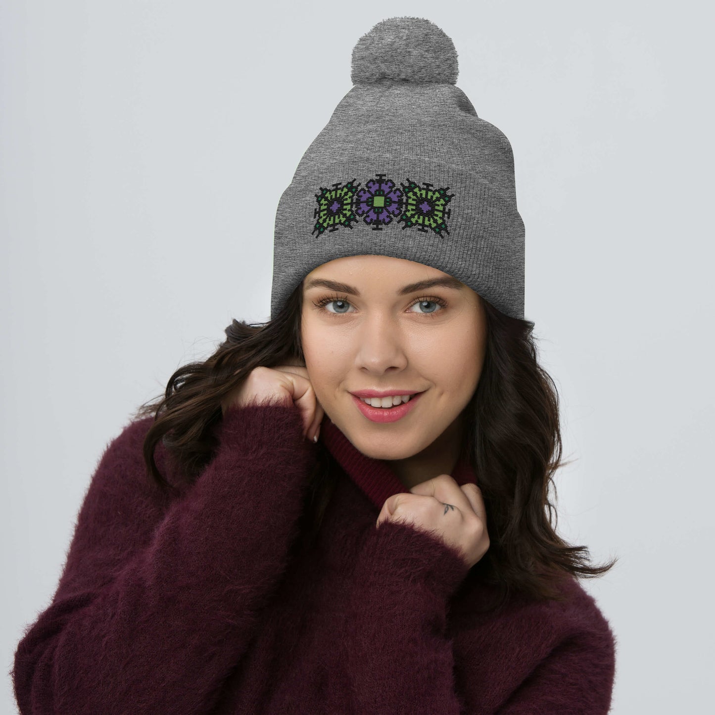 Witchy B!tc# Embroidered Pom-Pom Beanie