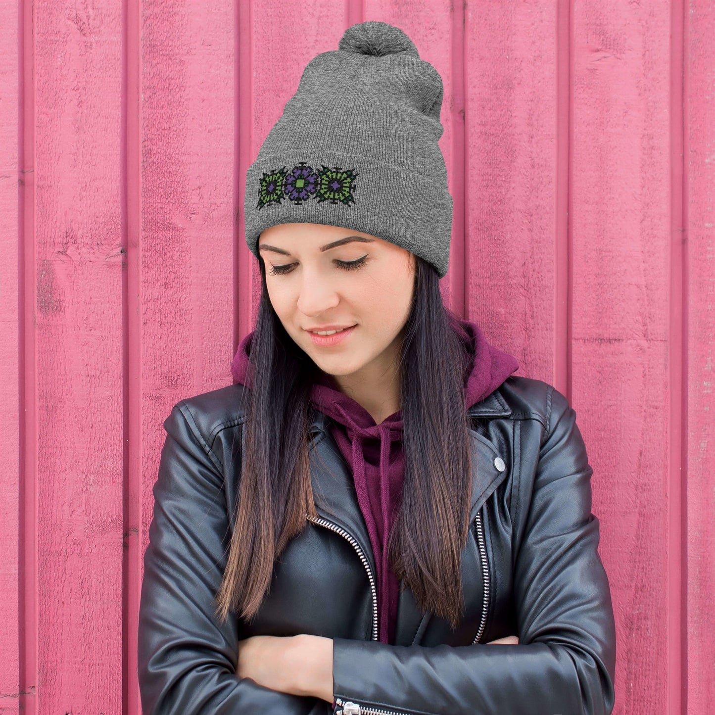 Witchy B!tc# Embroidered Pom-Pom Beanie