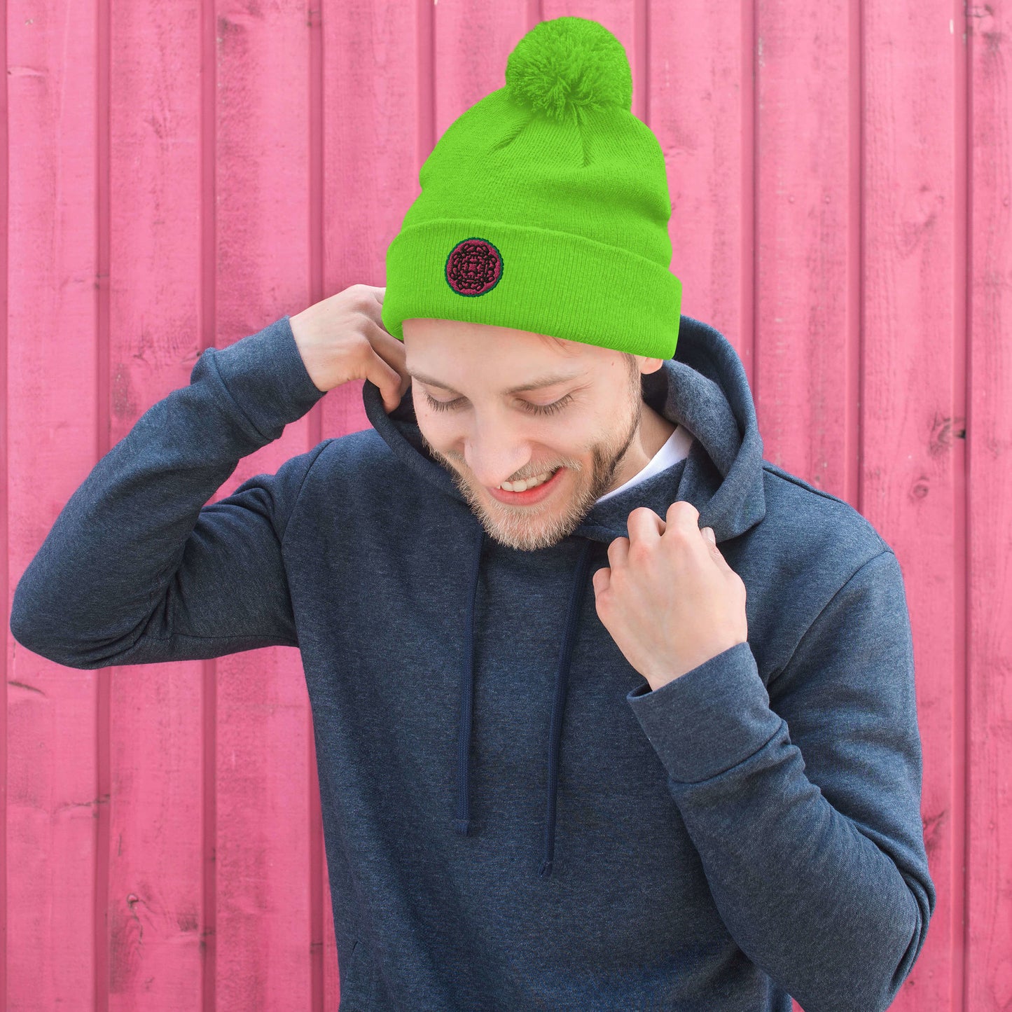 Kherson Embroidered Pom-Pom Beanie