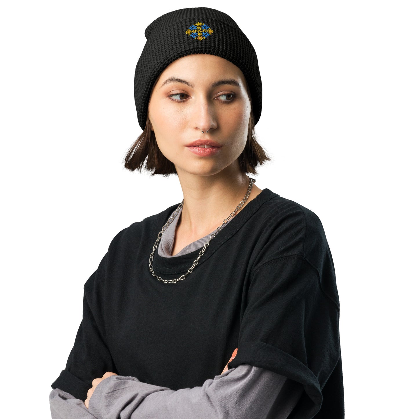 Ukraine Embroidered Waffle beanie